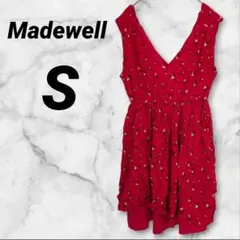 送料込❤【訳あり】Madewell 【S】赤い花柄 Vネック ワンピース