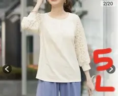 トップス　袖　レース　大きいサイズ　レディース　オフホワイト　5L