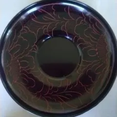 茶托5点セット越前塗　峰久　沈朱　牡丹彫