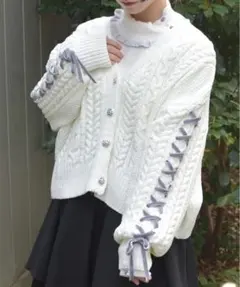 axes femme レースアップモールヤーンカーディガン