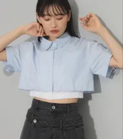 美品⭐️Ray BEAMS シアー ティアード クロップド シャツ ブルー 