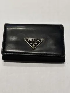 ジャンク品】PRADA プラダ ナイロン 6連 キーケース ブラック 三角ロゴ