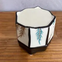 八角形 陶器 花柄 紅葉