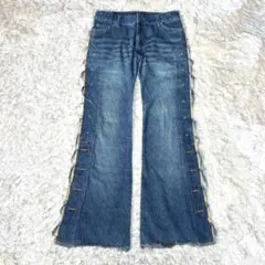 Y2K グランジ フレア デニムパンツ 切りっぱなし ジーンズ