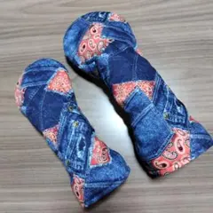人気☆ハンドメイド　ゴルフクラブ用ヘッドカバー　デニム柄AKA　2個セット