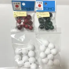 TOHO トーホー 国産ウッドビーズ 4袋セット レッド・グリーン・ホワイト