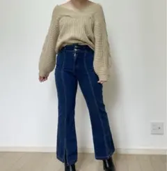 ワイドパンツ スリットパンツ ハイウエスト デニム