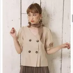 nice claup スカーフ付ダブルボタンブラウス