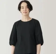 無印良品　乾きやすいブロード　五分袖ブラウスＳ・黒