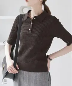 【ロペピクニック】ミニケーブルハーフスリーブニットポロシャツ
