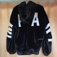 フリースジャケット 黒 フード付き【L】