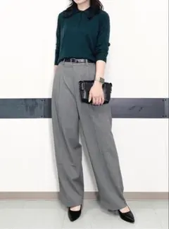 UNIQLO メリノウール ポロセーター M ダークグリーン 長袖 ニット