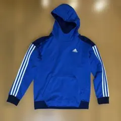 【160cm】adidas 青 フード付パーカー トレーナースウェット