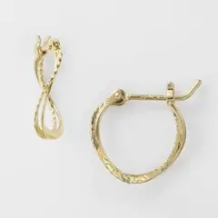 美品 agete アガット K18 フープピアス ひねり イエローゴールド 両耳