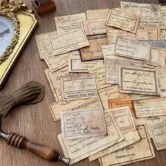 海外　コラージュ　コーヒー染ラベル素材紙