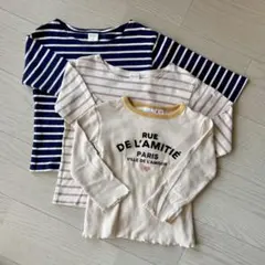 100cm◆長袖カットソー 3枚セット ストライプ