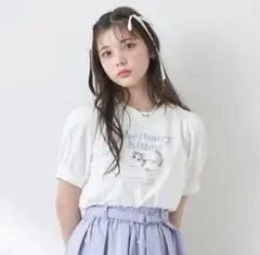 メゾピアノ ジュニア パフ袖こねこTシャツ140白130