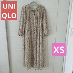 花柄 ロングシャツワンピース 長袖 アイボリー系　ユニクロ