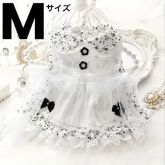 ⚠️犬服全品特価中‼️☆らび☆★新品★犬猫服★白に黒小花柄レースエプロンドレス風★M