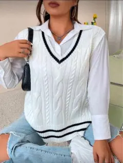 shein プラスサイズ ホワイト Vネックベスト