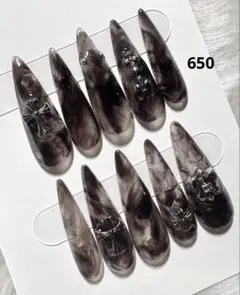 650現品ネイルチップ　ちゅるん十字架ギャルシズニルック ロングネイル 推し地雷