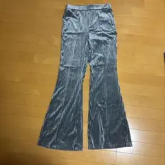 ベロア素材 ストライプ柄 ワイドパンツ イージーパンツ