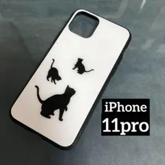 iPhone11proケース　強化ガラスケース　花柄　北欧　管理ネコ