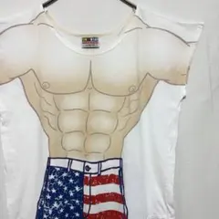 90s 00s USA製 FUN2WEAR だまし絵 筋肉 星条旗Tシャツ 古着