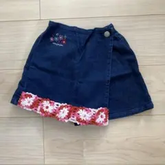 デニムスカート風ショートパンツ 花柄刺繍付き 100cm
