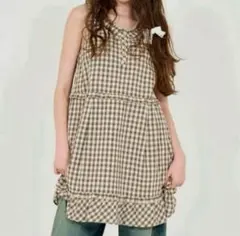 TINA JOJUN 裾フリル ノースリーブチェックワンピース