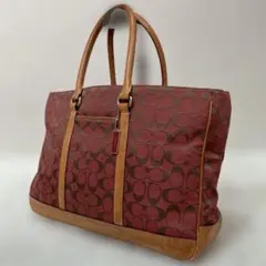希少　コーチ　coach トートバック　赤　シグネチャー　ヌメ皮　キャンバス