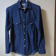 ダークブルー デニム 長袖シャツ S