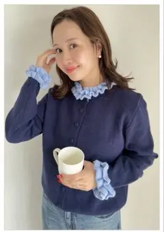 フリルレイヤードデザインカーディガンGRL 配色フリルニットカーディガン