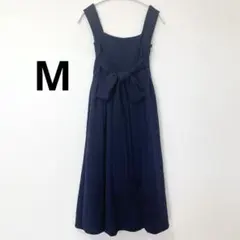 【美品】バックリボン フレアワンピース ネイビー 結婚式 お呼ばれ M相当