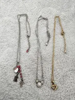 ミッキーマウス、キティちゃん、ハート3点セット ネックレス シルバー ゴールド