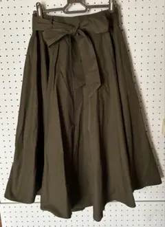 ナノユニバース フレアスカート カーキ リボンベルト付き Fサイズ 美シルエット
