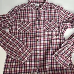 UNIQLO チェック柄 ネルシャツ長袖Lサイズ キッズ？ピンク紫系