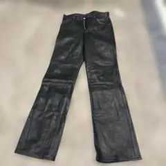 本革　ブラックレザーフストレートパンツ