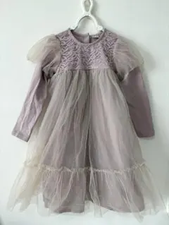 petit main 薄紫のチュール長袖ワンピース 120cm