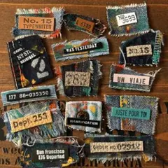 ジャンクジャーナル素材にも　ペイントデニム付きレザータグ⑩革タグ　コラージュ素材