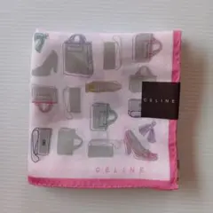 【未使用・シール付】CELINEの大判ハンカチ　ピンク　約57×57　シワ多め