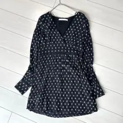 ザラ ワンピース チュニック ドット柄 カシュクール 黒