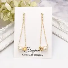 ◇568 コットンパール×メタル ピアス イヤリング ハンドメイド