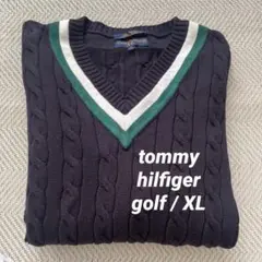 トミーヒルフィガー ゴルフ XL ニットリブ編みVネックセーターのサムネイル
