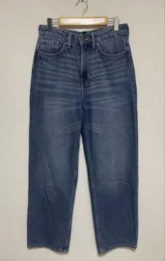 ダークブルー ハイウエストストレートジーンズ