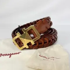 新品 Ferragamo ベルト ゴールド金具 ブラウン 100 67A269のサムネイル