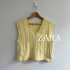 ZARA ザラ ケーブル編み ニットベスト M Vネック 春