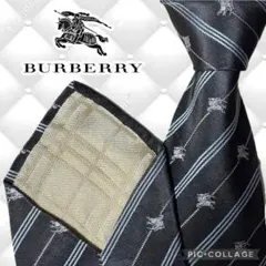 最高級！バーバリー　ネクタイ　ホースロゴ　ストライプ　光沢　刺繍