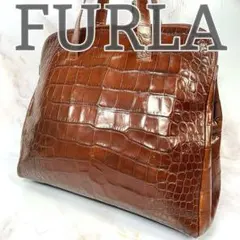 FURLA フルラ クロコ型押し トートバッグ ブラウン 二層 ハンドバッグ