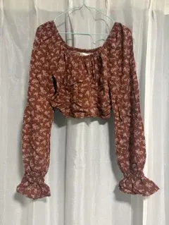 Hollister 花柄ブラウン長袖トップス XSのサムネイル